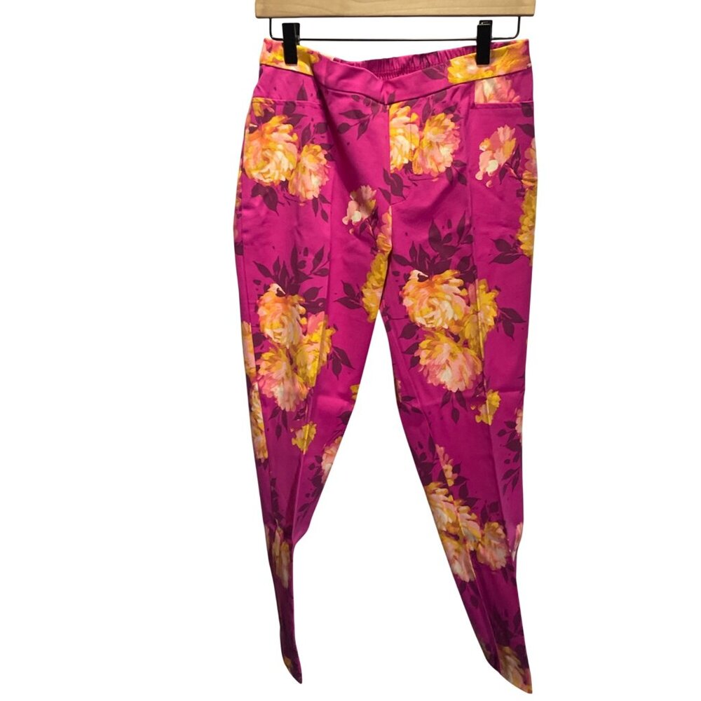 Isaac Mizrahi‎ Live Womens Floral Ankle Pants Size 12P Pink & Yellow